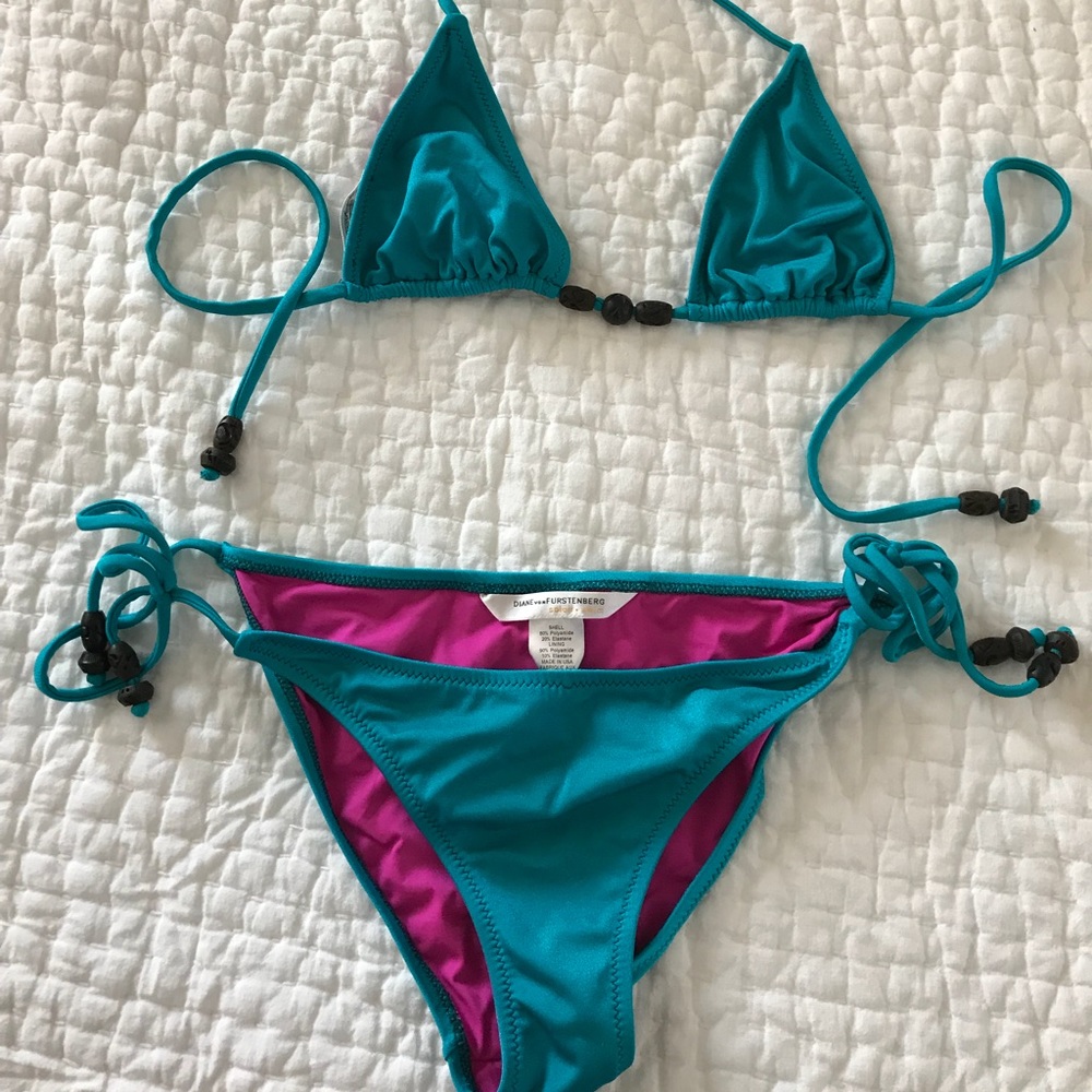 Diane von Furstenberg turquoise string bikini